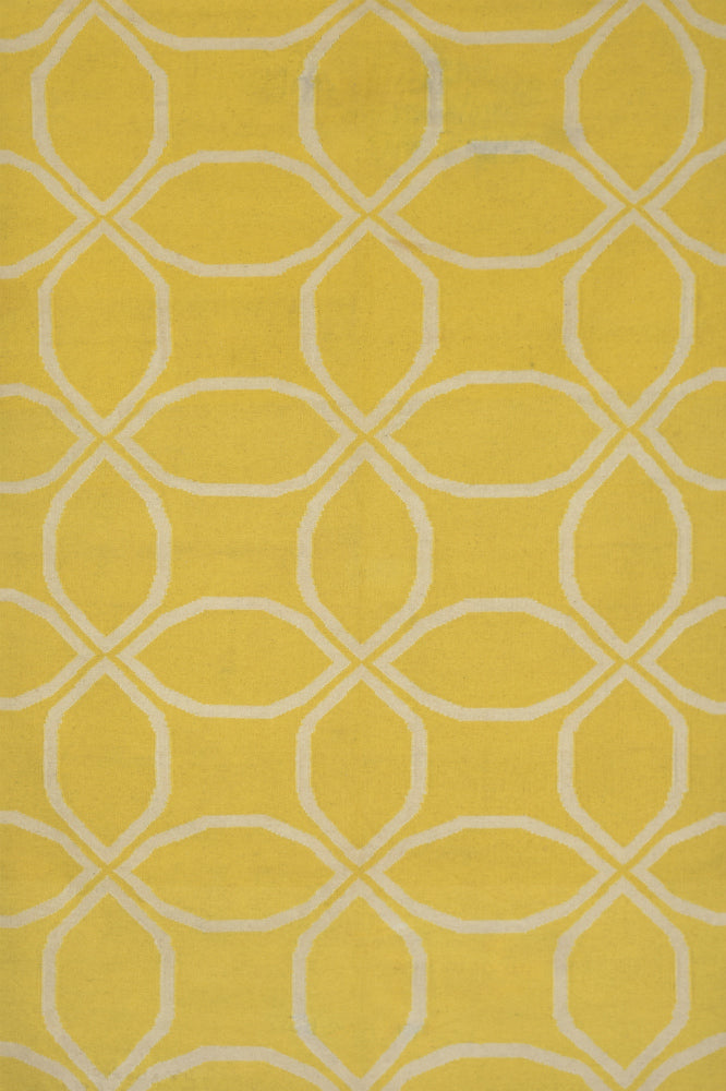 YELLOW IVORY GEOMETRIC HAND WOVEN DHURRIE