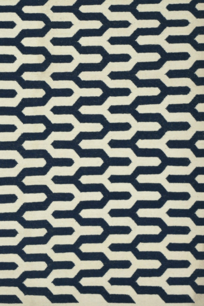 BLUE IVORY GEOMETRIC HAND WOVEN DHURRIE