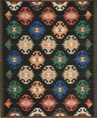 MULTICOLOR BLACK AZTEC HAND WOVEN KILIM DHURRIE