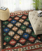 MULTICOLOR BLACK AZTEC HAND WOVEN KILIM DHURRIE