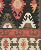 MULTICOLOR BLACK AZTEC HAND WOVEN KILIM DHURRIE