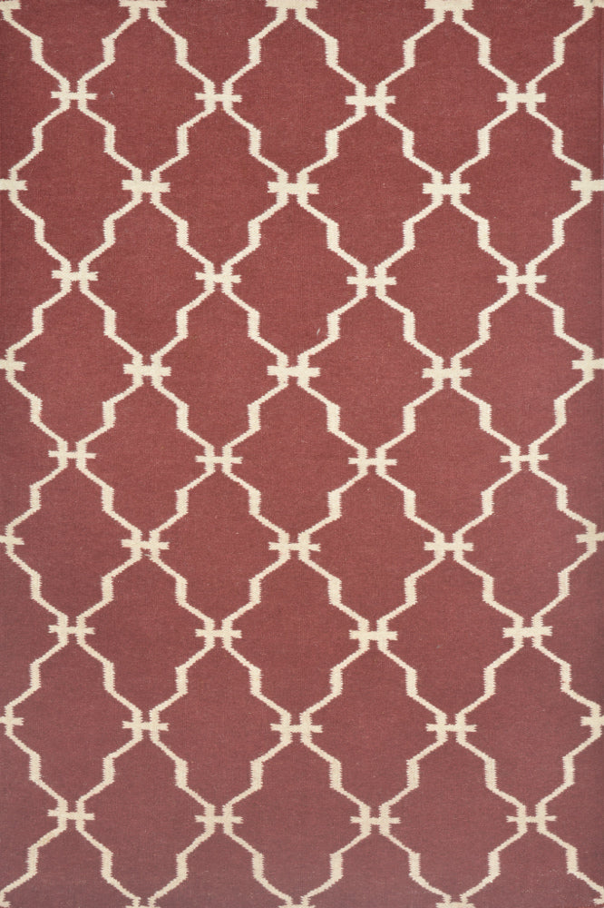 MAROON AND IVORY MOROCCAN HAND WOVEN DHURRIE