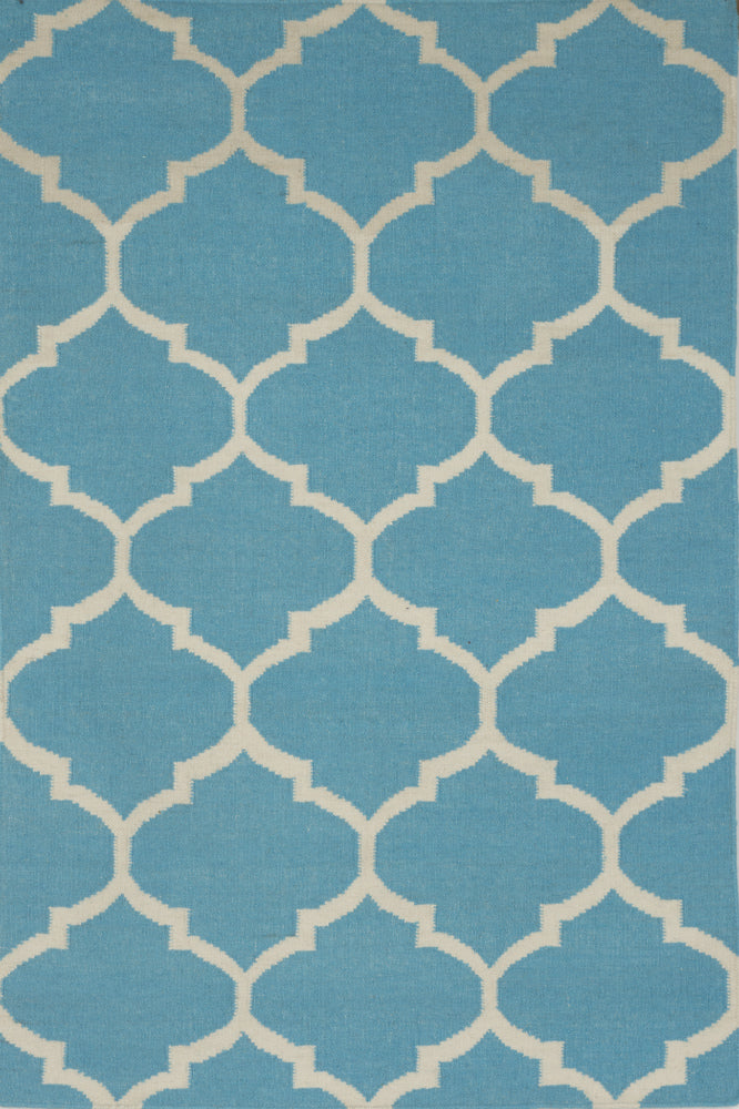 BLUE IVORY MOROCCAN HAND WOVEN DHURRIE