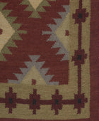 MAROON GREEN AZTEC HAND WOVEN KILIM DHURRIE