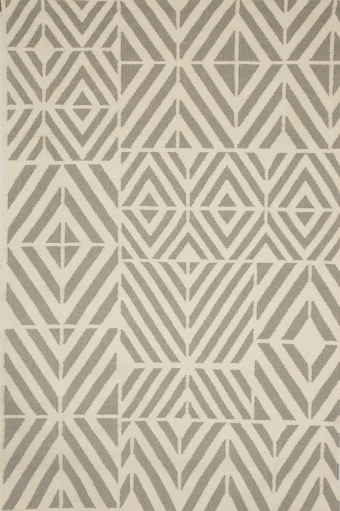 GREY AND IVORY PATCHWORK HAND WOVEN DHURRIE