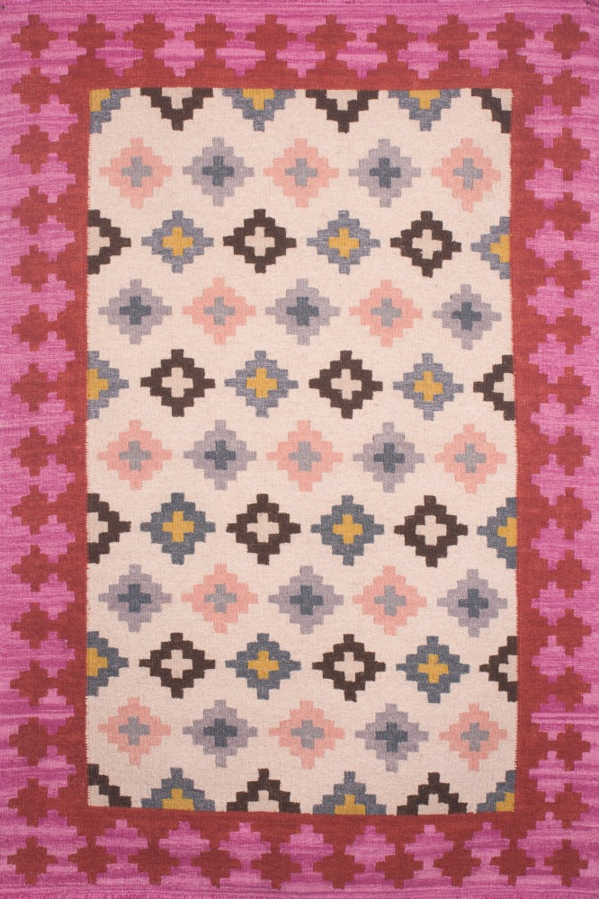 MULTICOLOR PINK PIXEL KILIM HAND WOVEN DHURRIE