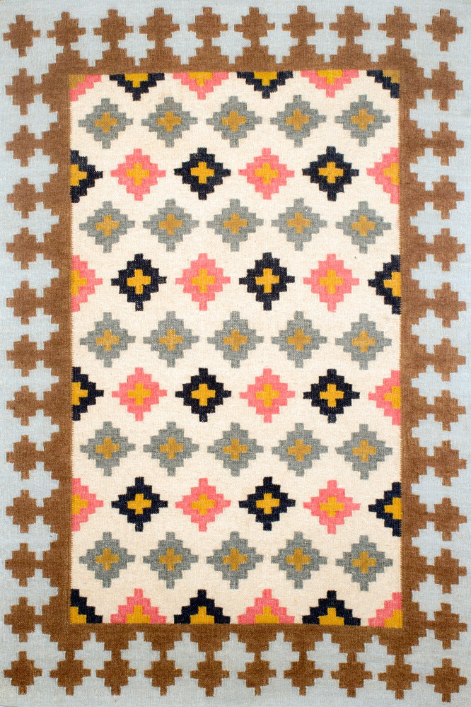 MULTICOLOR IVORY PIXEL KILIM HAND WOVEN DHURRIE