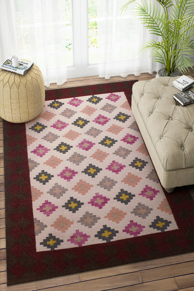 MULTICOLOR AZTEC HAND WOVEN KILIM DHURRIE