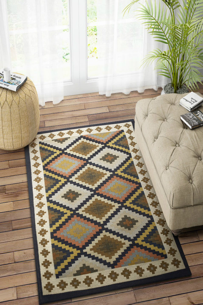 MULTICOLOR AZTEC HAND WOVEN KILIM DHURRIE