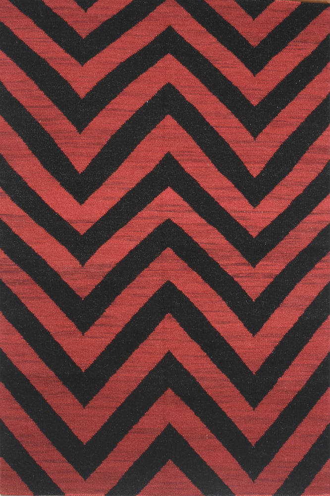 RED BLACK CHEVRON HAND WOVEN DHURRIE