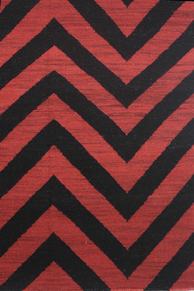 RED BLACK CHEVRON HAND WOVEN DHURRIE