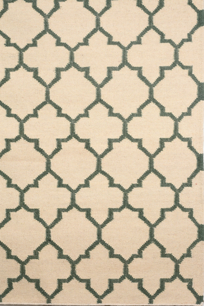 IVORY GREEN MOROCCAN HAND WOVEN DHURRIE