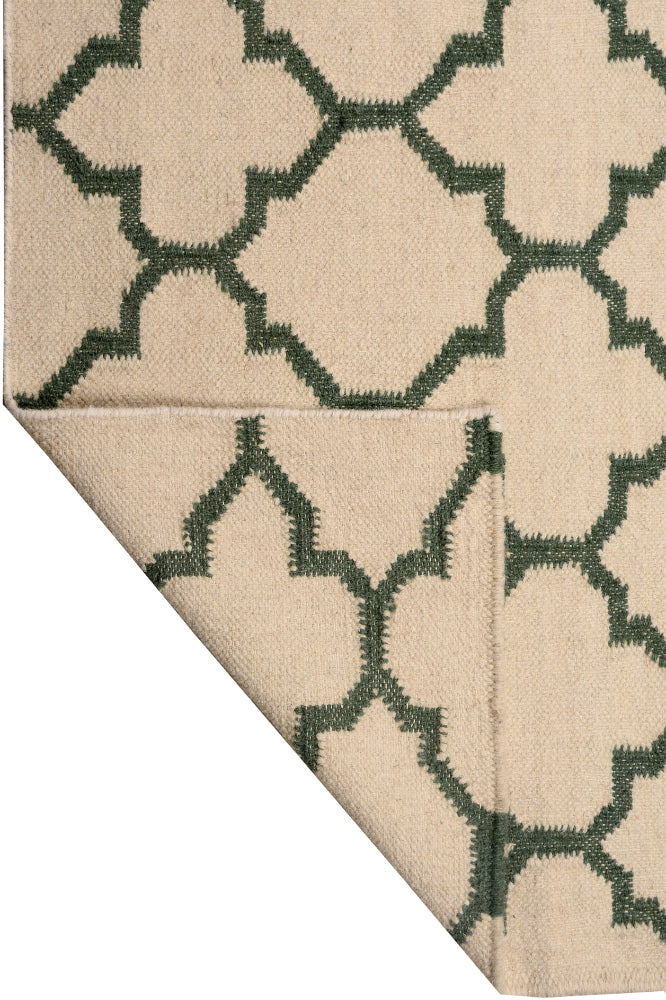 IVORY GREEN MOROCCAN HAND WOVEN DHURRIE