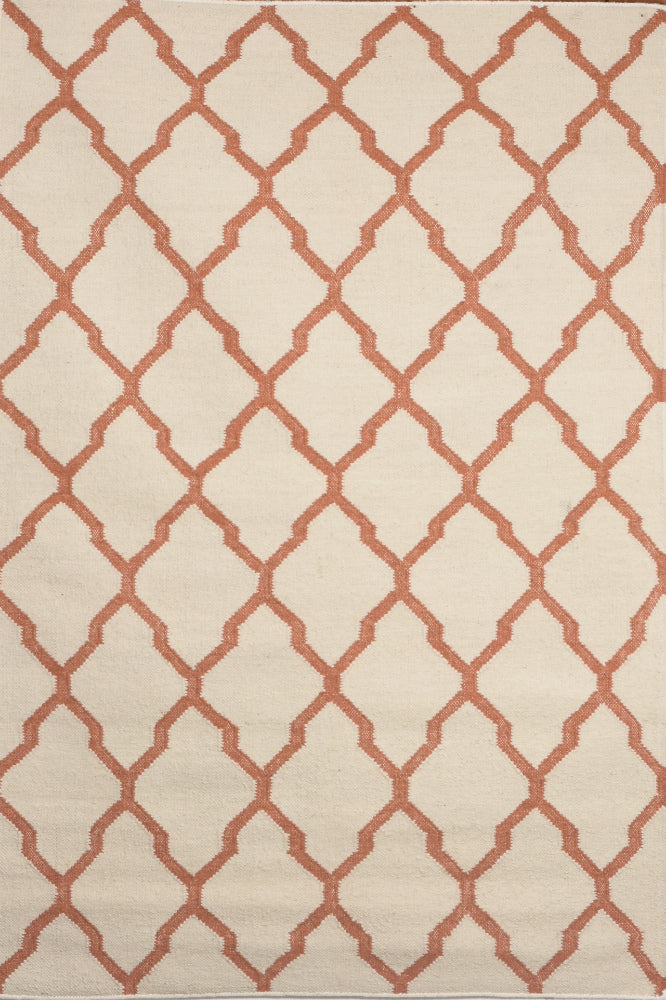 IVORY RUST TRELLIS HAND WOVEN KILIM DHURRIE