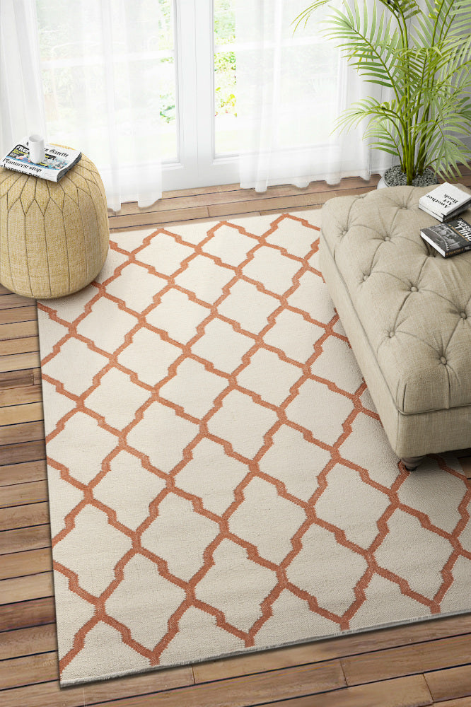 IVORY RUST TRELLIS HAND WOVEN KILIM DHURRIE