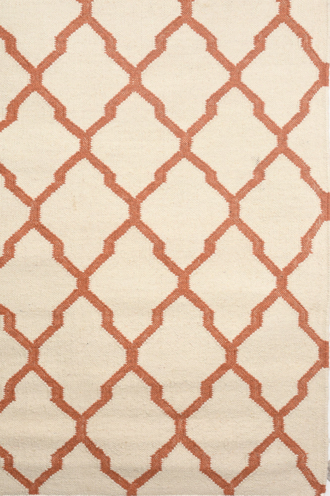 IVORY RUST TRELLIS HAND WOVEN KILIM DHURRIE