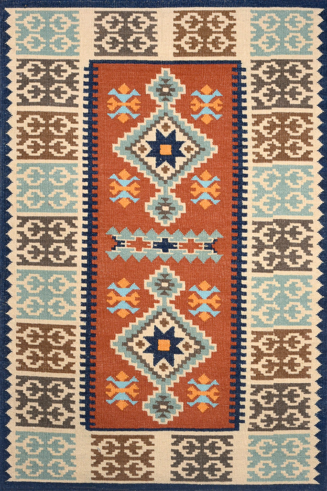 MULTICOLOR AZTEC HAND WOVEN KILIM DHURRIE