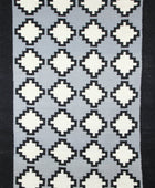 GREY AND BLACK AZTEC HAND WOVEN KILIM DHURRIE