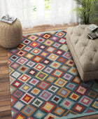 MULTICOLOR BLUE KILIM HAND WOVEN DHURRIE