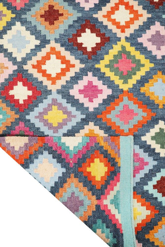 MULTICOLOR BLUE KILIM HAND WOVEN DHURRIE