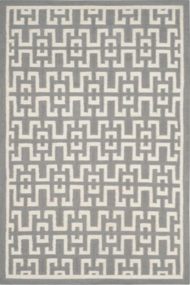 GREY IVORY GREEK KEY HAND WOVEN DHURRIE