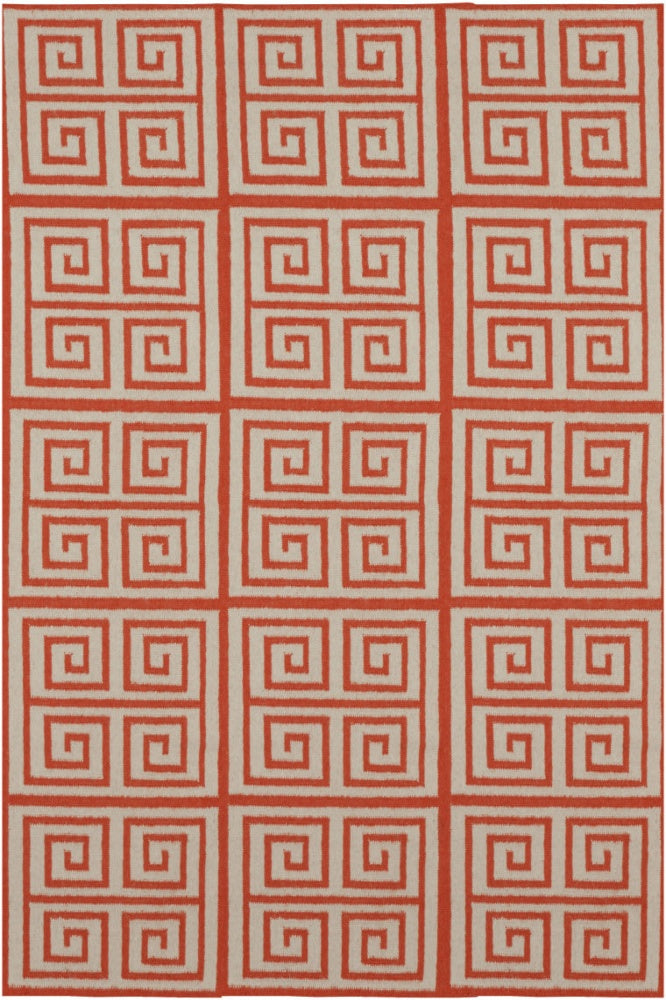 CORAL IVORY GREEK KEY HAND WOVEN DHURRIE