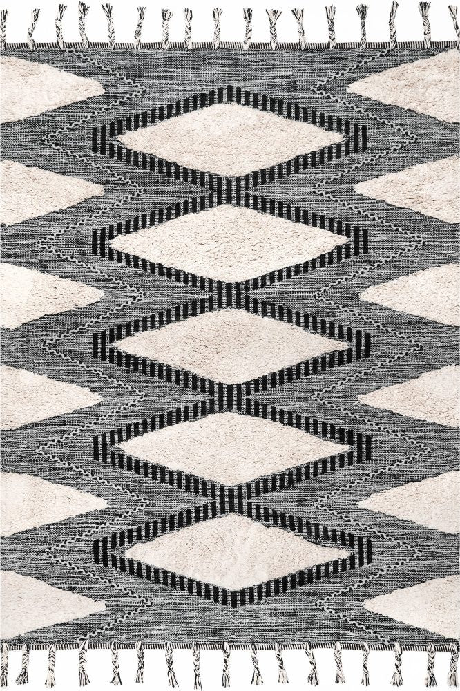 IVORY AND BLACK KILIM HAND WOVEN DHURRIE