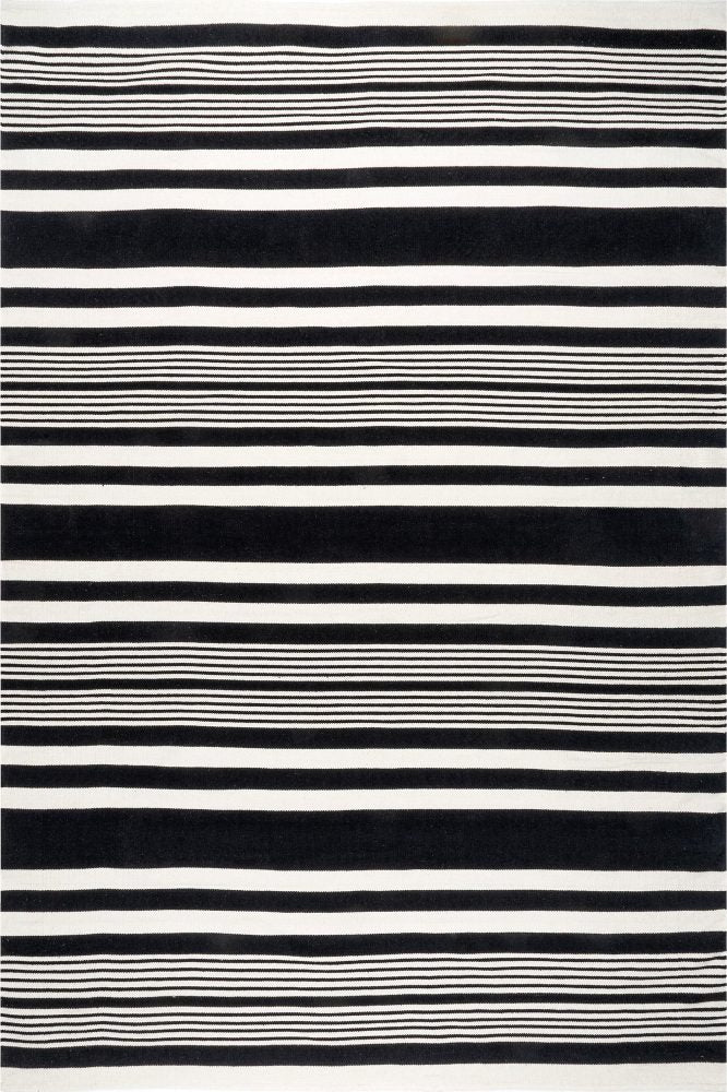 BLACK AND WHITE STRIPES HAND WOVEN DHURRIE