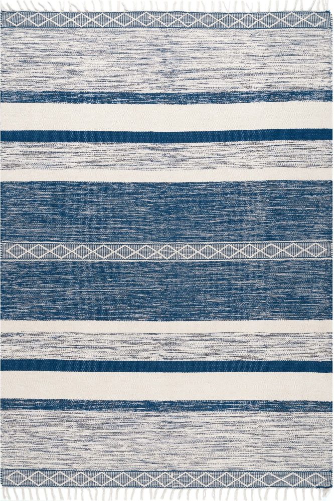 BLUE AND IVORY KILIM HAND WOVEN DHURRIE