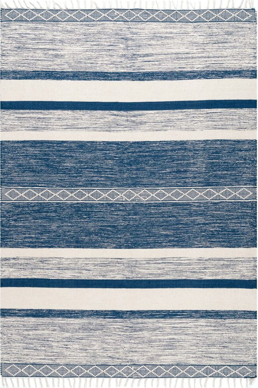 BLUE AND IVORY KILIM HAND WOVEN DHURRIE