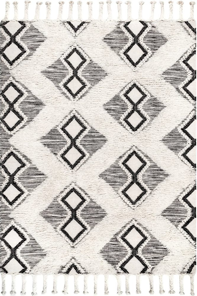 BLACK AND IVORY KILIM HAND WOVEN DHURRIE