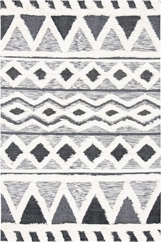 BLACK AND IVORY KILIM HAND WOVEN DHURRIE