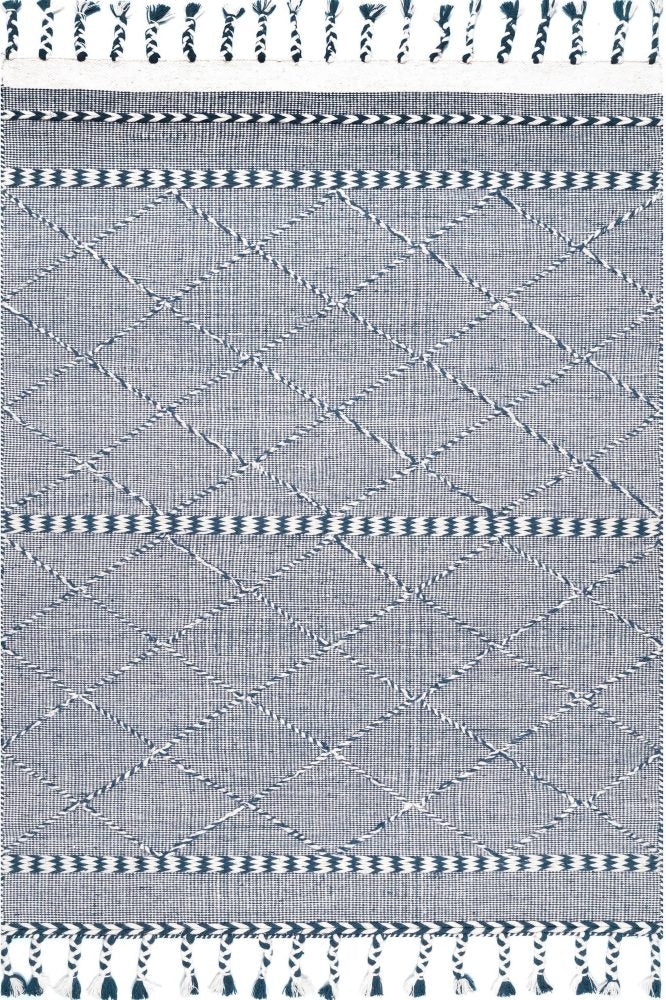 BLUE AND IVORY KILIM HAND WOVEN DHURRIE