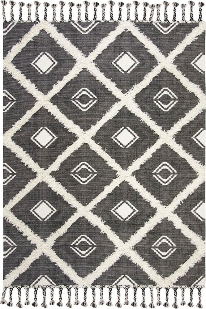 BLACK AND IVORY KILIM HAND WOVEN DHURRIE