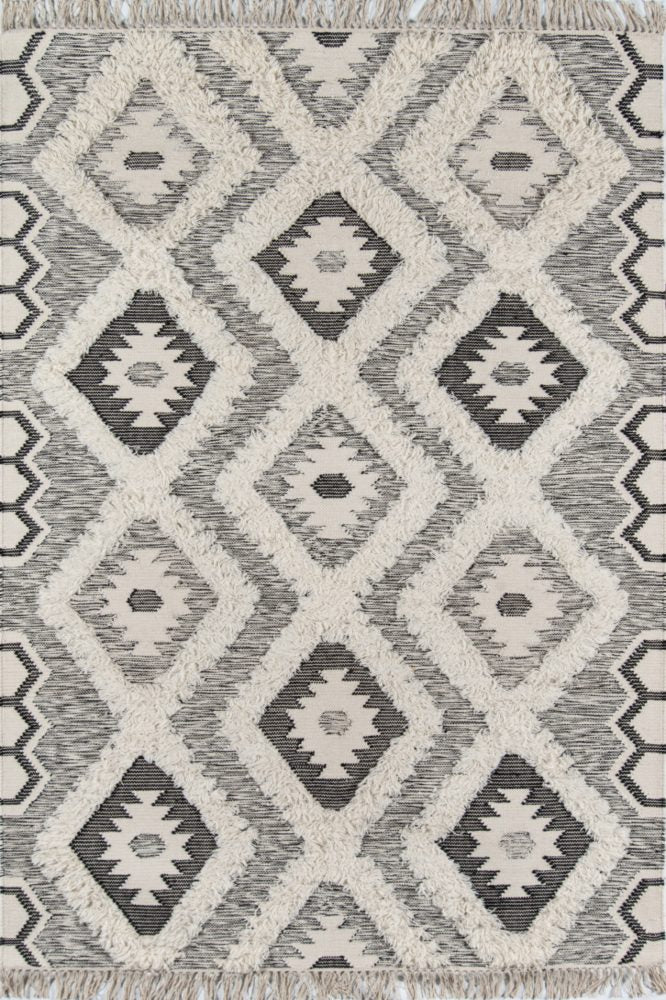 BLACK AND IVORY KILIM HAND WOVEN DHURRIE