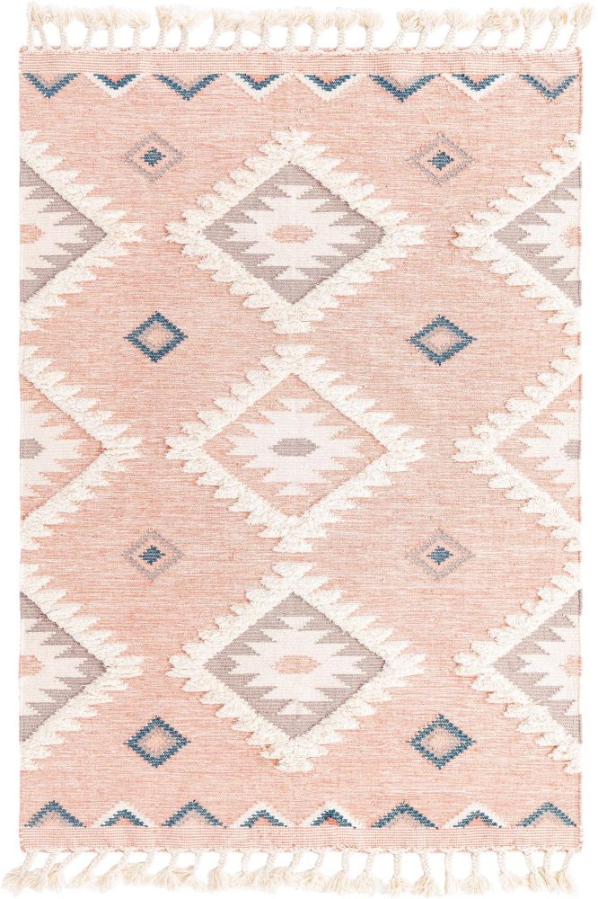 IVORY AND PINK KILIM HAND WOVEN DHURRIE