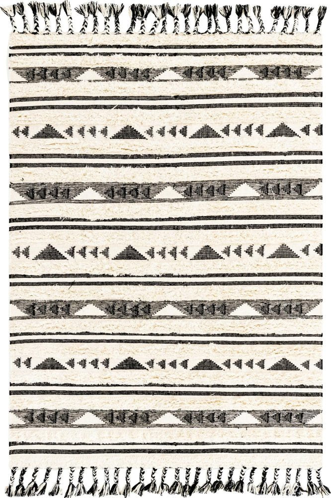 IVORY AND BLACK KILIM HAND WOVEN DHURRIE