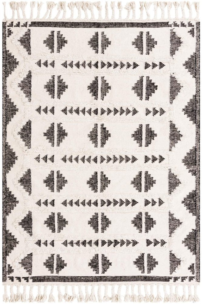 IVORY AND BLACK KILIM HAND WOVEN DHURRIE