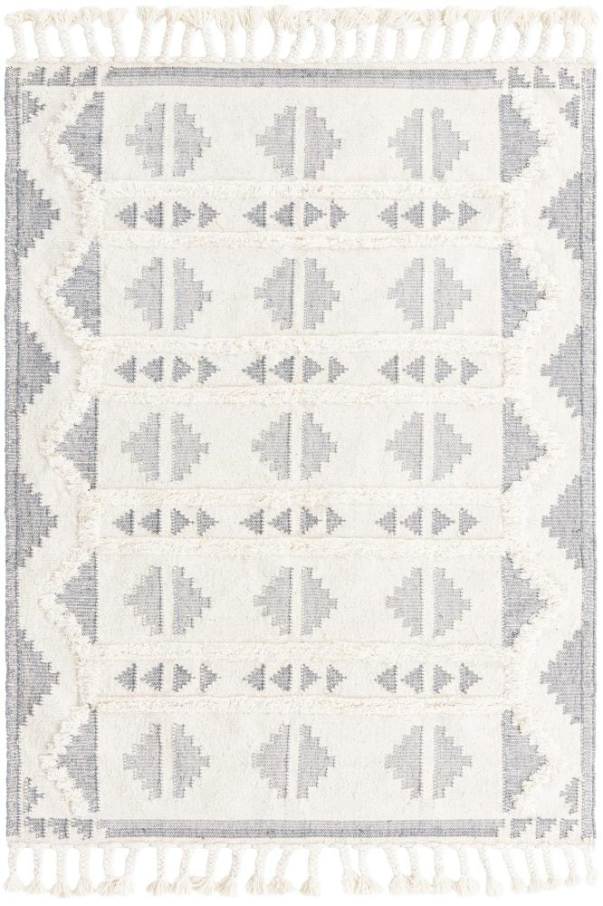 IVORY AND GREY KILIM HAND WOVEN DHURRIE