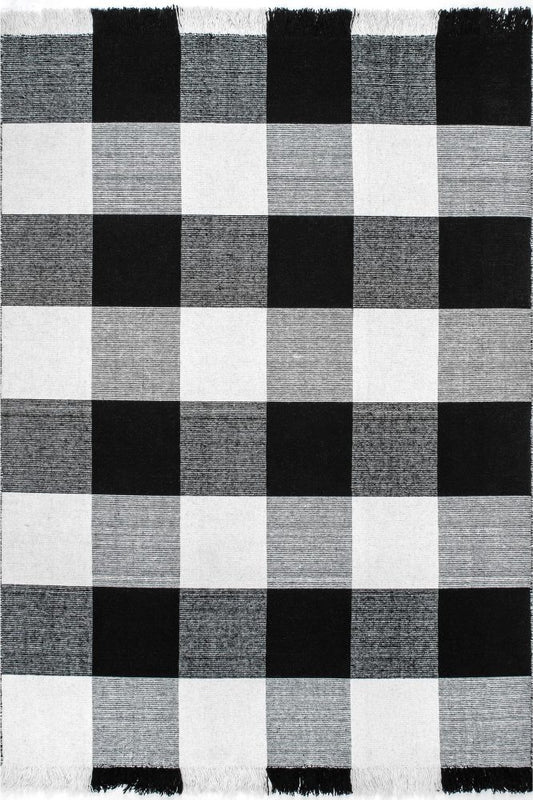 BLACK AND WHITE KILIM HAND WOVEN DHURRIE