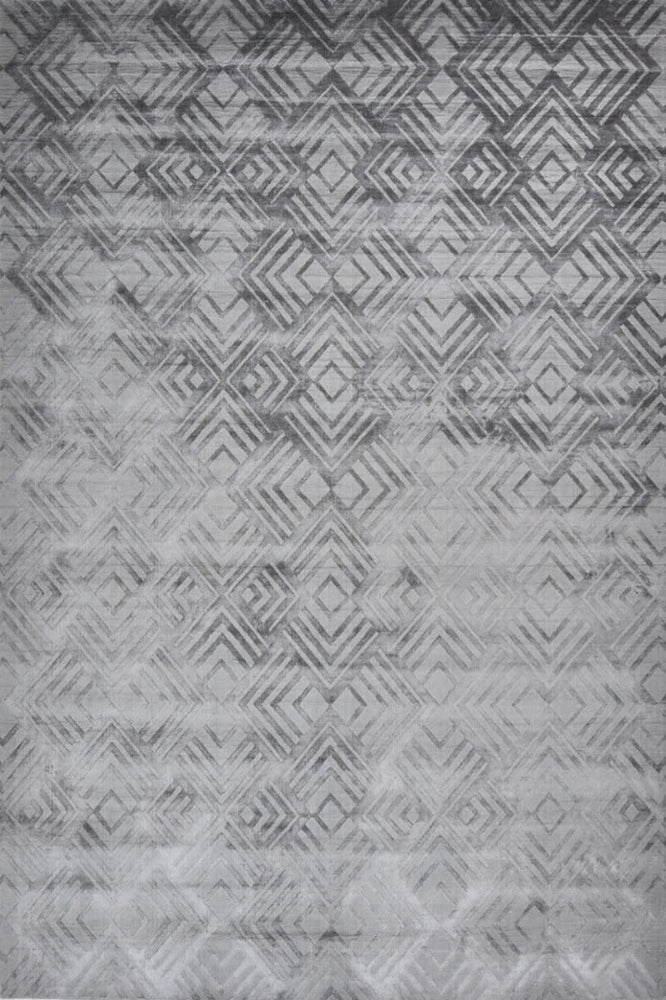 GREY GEOMETRIC HAND KNOTTED CARPET