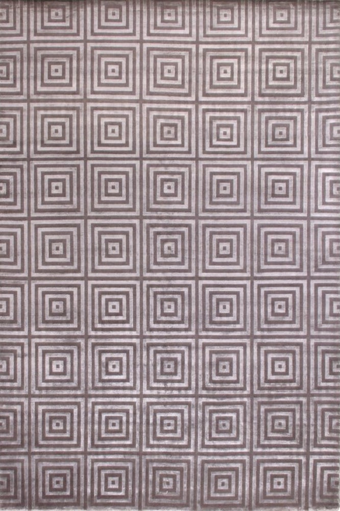 GREY SILVER GEOMETRIC HAND KNOTTED CARPET