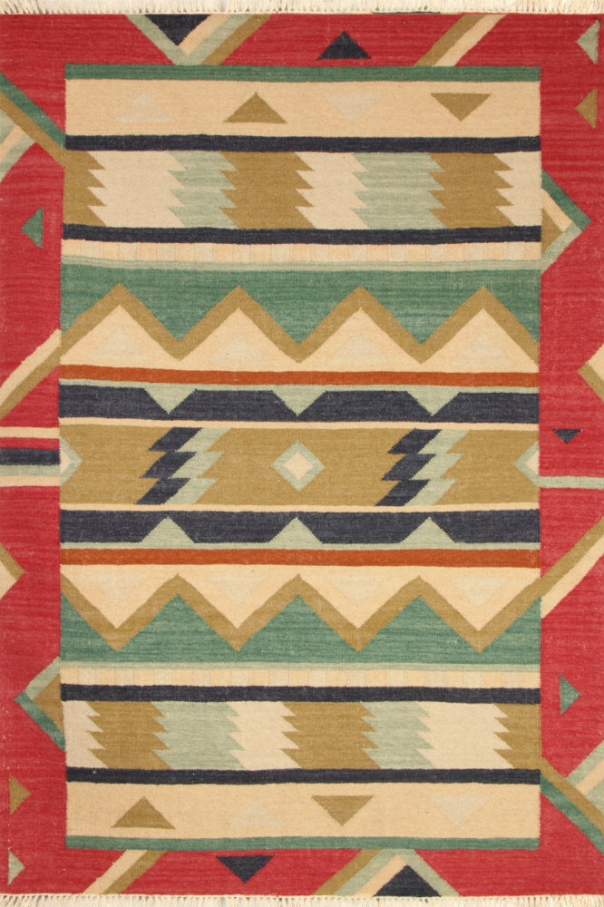 RED CLASSICA MULTICOLOR HAND WOVEN KILIM DHURRIE