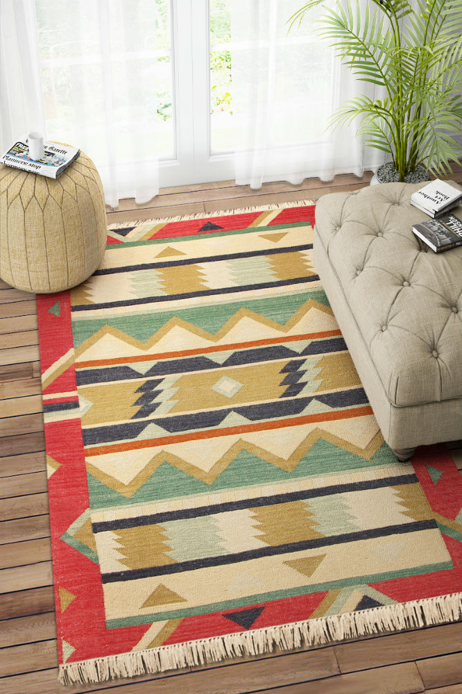 RED CLASSICA MULTICOLOR HAND WOVEN KILIM DHURRIE