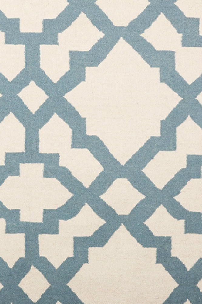 IVORY BLUE GEOMETRIC HAND WOVEN DHURRIE