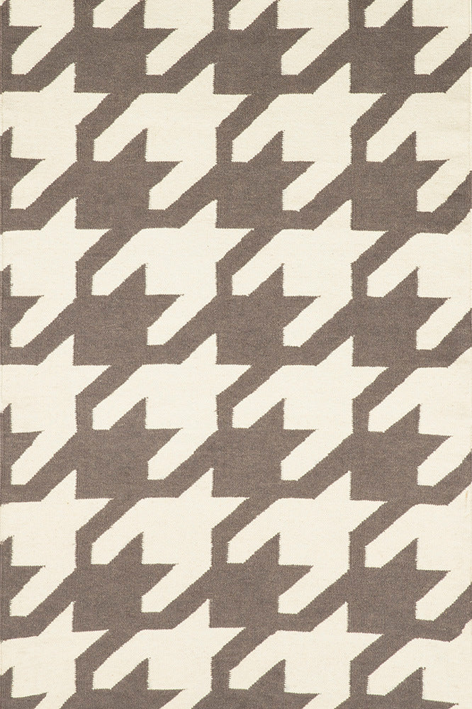 GREY IVORY HOUNDSTOOTH HAND WOVEN DHURRIE