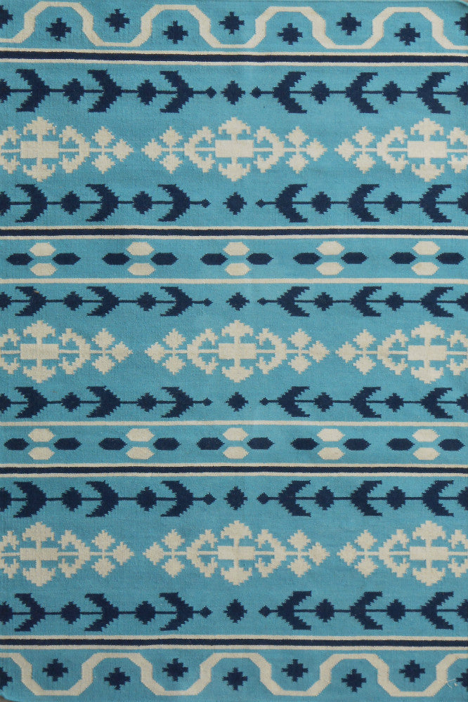 BLUE AZTEC HAND WOVEN KILIM DHURRIE