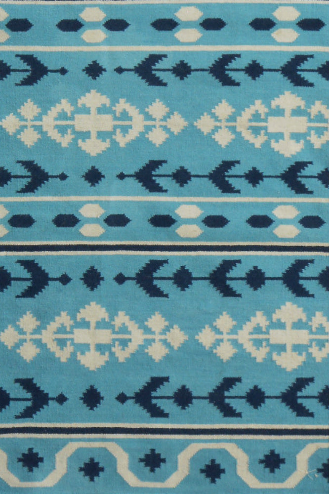 BLUE AZTEC HAND WOVEN KILIM DHURRIE