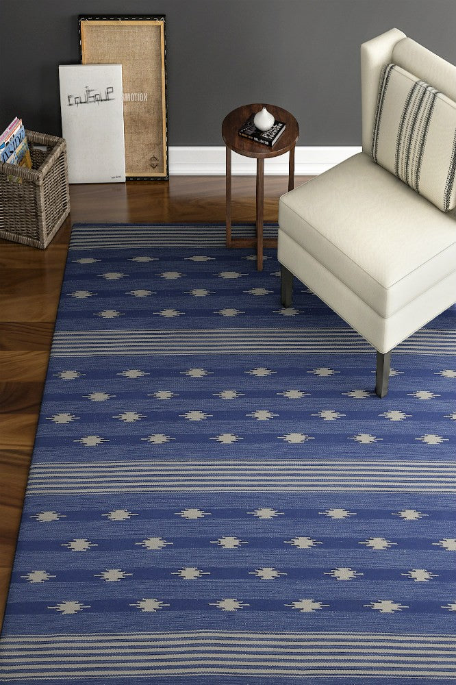 BLUE VINTAGE HAND WOVEN KILIM DHURRIE