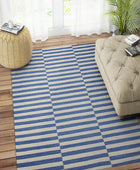 BLUE AND IVORY STRIPES HAND WOVEN DHURRIE